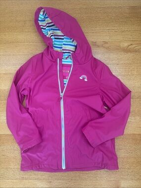 Wippette Hot Pink Hooded Raincoat with Rainbow Striped Jersey Lining